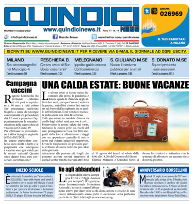 Quindici News Numero 14 del 19 luglio 2022 Prima Pagina