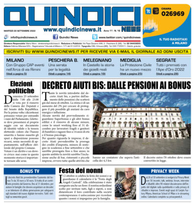 Quindici News Prima pagina Numero 16 20 settembre 2022 Prima pagina