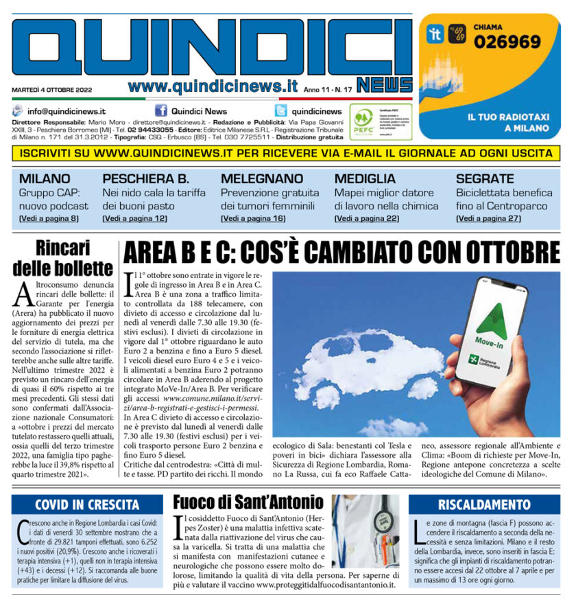 Quindici News Numero 17 del 4 ottobre 2022 Prima pagina