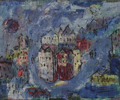 OPERA 11 Paese di sera_1961_olio su tela_50.5 x 61 cm