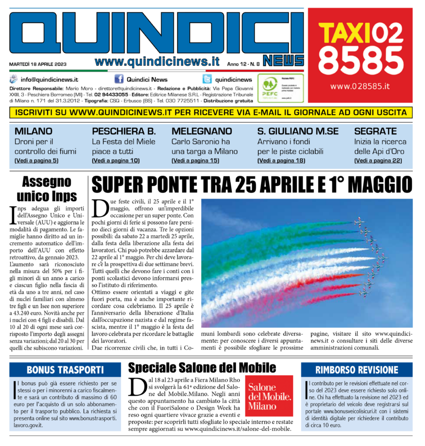 Quindici News Numero 8 del 18 aprile 2023 Prima pagina