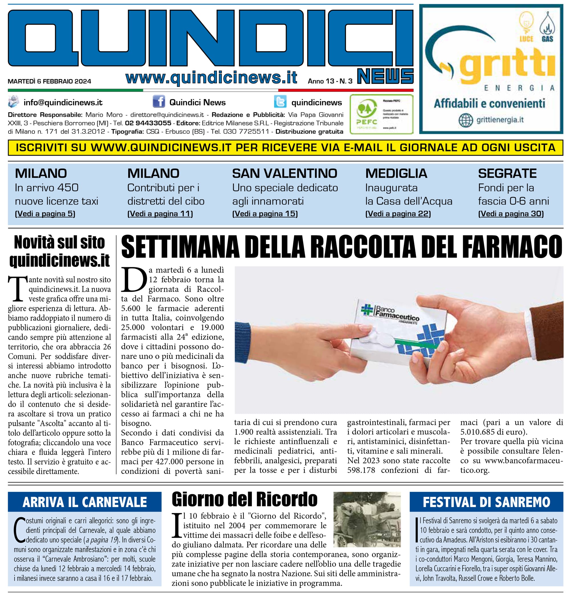 Quindici News Numero 3 del 6 febbraio 2024 Prima pagina