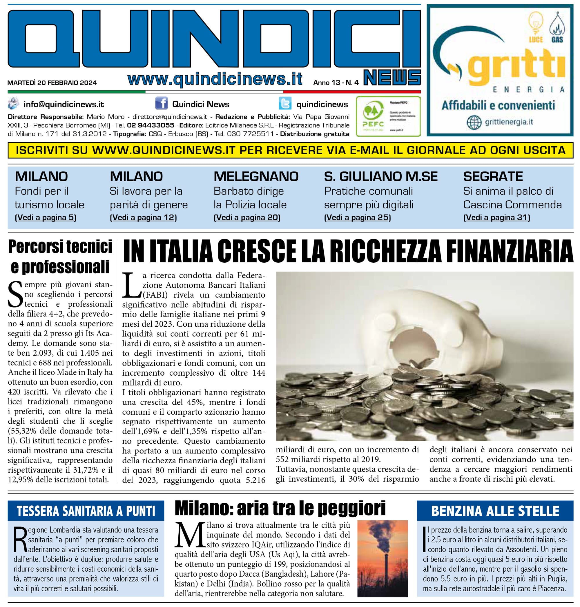 Quindici News Numero 4 del 20 febbraio 2024 Prima Pagina