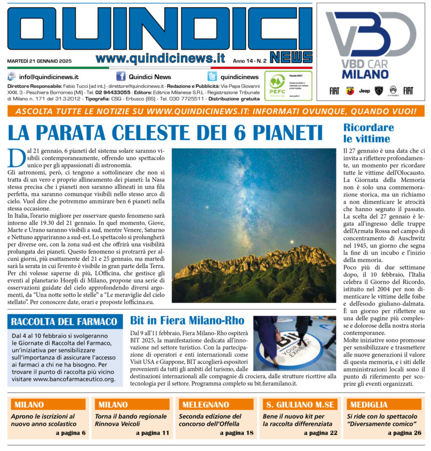 Quindici News Numero 2 del 21 gennaio 2025 Prima pagina