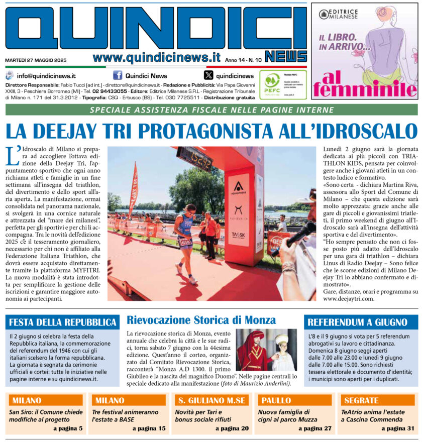 Quindici News Numero 10 del 26 maggio 2025 Prima Pagina